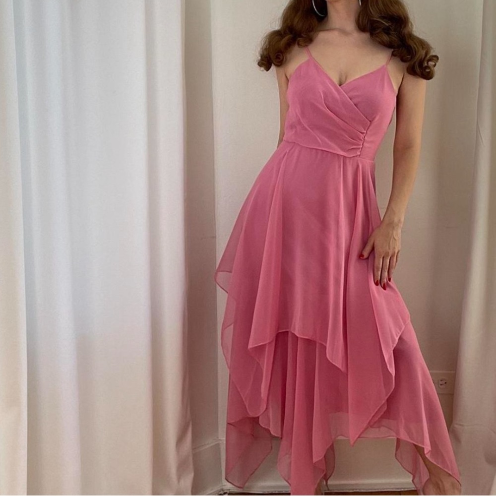 Vintage 1970’s dress looks to be handmade in a juicy bubblegum pink